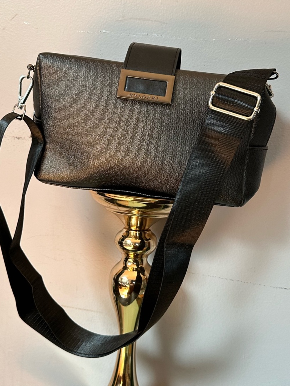 Bvlgari Black gun metal color toiletry pouch